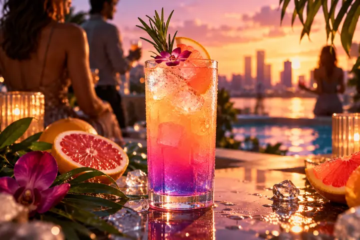 Colourful beverage arranged for a polished contemporary product advertisement.