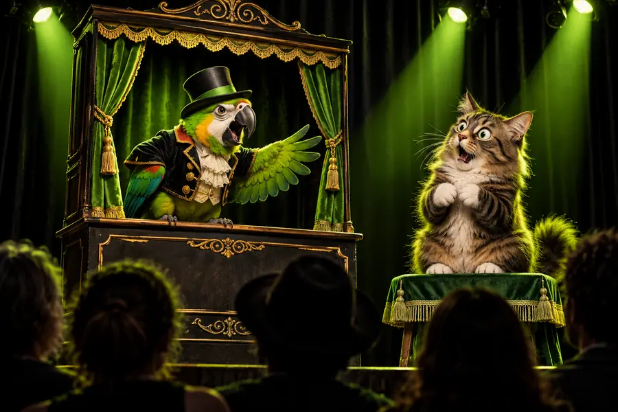 Animated character performing a humorous lip sync scene