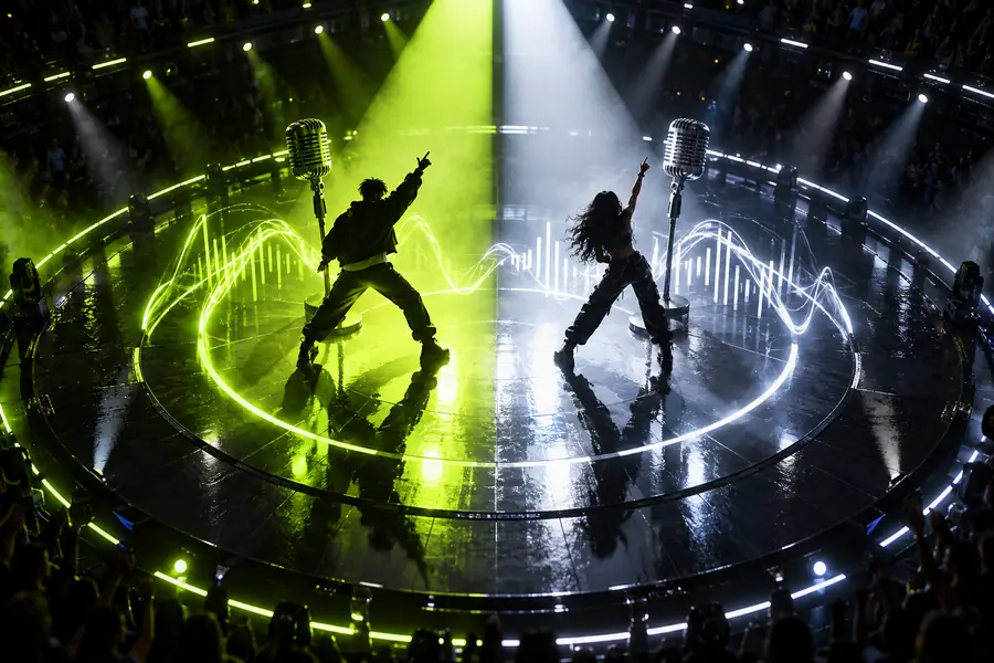 Visual reference for a lip-sync battle scene